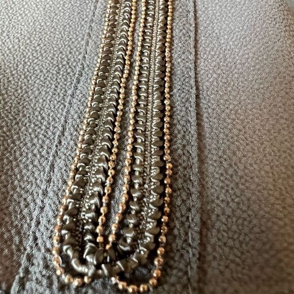 Bebe Olive Green Beaded Trim Sleeveless Blouse - Picture 5 of 13